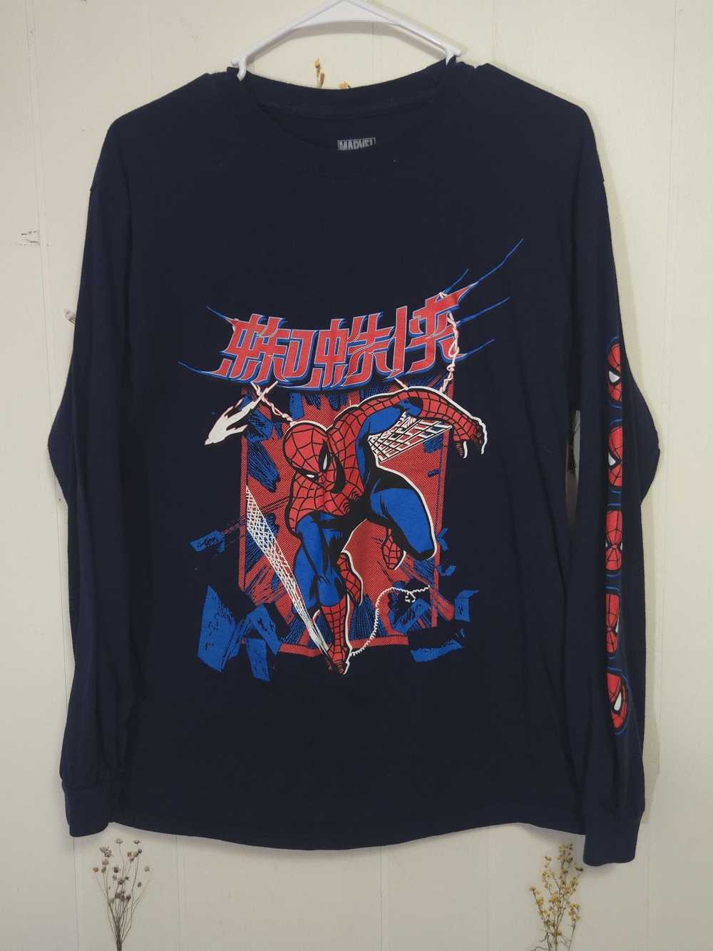 Marvel Navy Long Sleeve Spider-Man Graphic Tee with Red & Blue Print